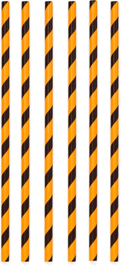 40 Papieren Rietjes Gestreept Zwart/Oranje - 6mm x 197mm - Set van 2 Pakjes (40 stuks) - Halloween, themafeest & herfst versiering