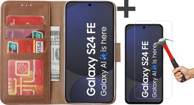 Hoesje met Screenprotector Geschikt voor Samsung Galaxy S24 FE – Arara bookcase met pasjeshouder - Bruin