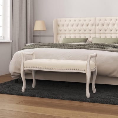 Gestoffeerde Bank - Halbank Zitkruk - Extra Zitplaats - Franse Vintage Stijl - 110 x 45 x 60 cm - Beige
