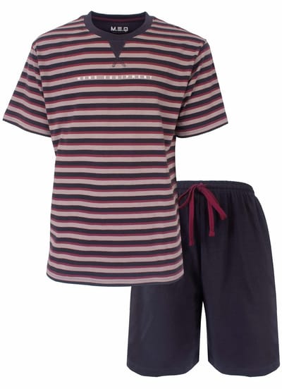 MEQ Heren Shortama Set - Korte Mouwen - Gestreept - Grijs - Maat S