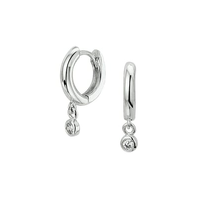 Huiscollectie klapoorring Zirkonia Zilver Gerhodineerd Glanzend