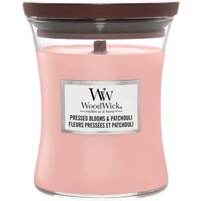 WoodWick Hourglass Medium Geurkaars - Pressed Blooms & Patchouli - 60 branduren