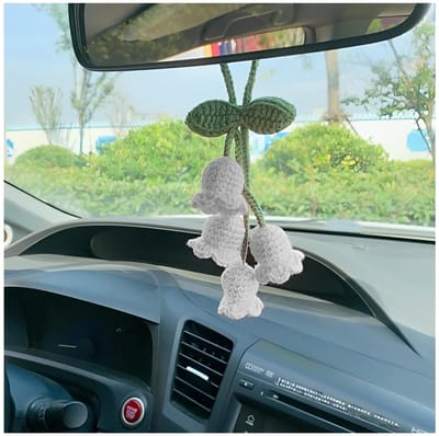 Allecto - Auto achteruitkijkspiegel hanger - Handgebreide autodecoratie - Wit - Unieke klokjeshaak - Perfect voor vrouwen - Stijlvolle autoaccessoire