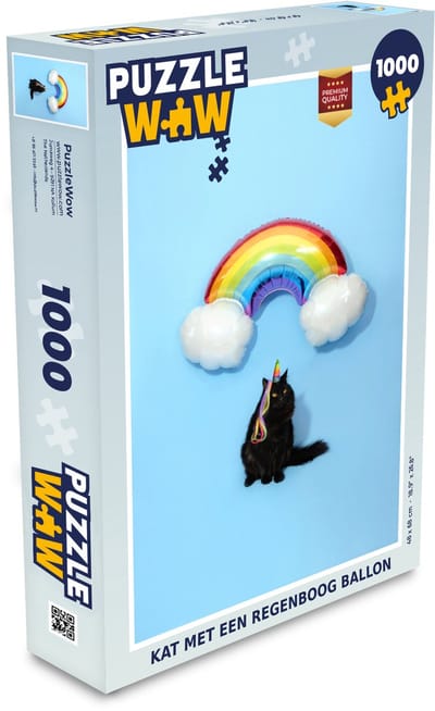 Puzzel Kat met een regenboog ballon - Legpuzzel - Puzzel 1000 stukjes volwassenen
