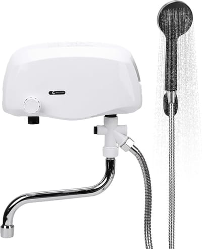 Mini elektrische doorstroomboiler voor badkamer en keuken – met instelbare temperatuurknop, IPX4-waterbestendigheid, 3500 W, roestvrijstalen verwarmingselement en oververhittingsbeveiliging (220 V, EU-stekker)