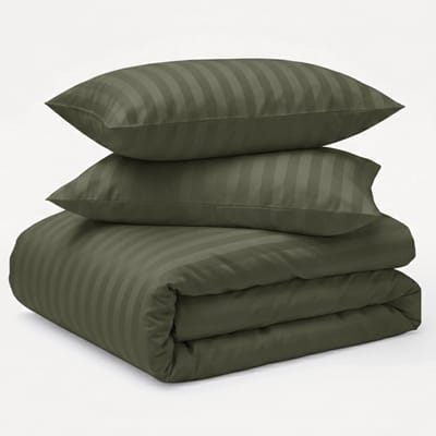 Decoware Dekbedovertrek Hotelstreep 200x220 cm - Groen - Katoensatijn - Met Kussenslopen - Tweepersoons