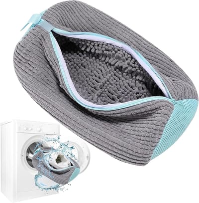 Waszak voor Schoenen, Herbruikbare Wasnet voor Sneakers en Hardloopschoenen, 39 x 19 cm, Grijs Blauw, Ideaal voor Wassen en Bescherming