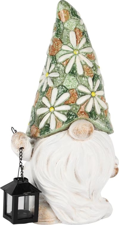 Dekoratief | Gnoom m/bloemenmozaik, groen/wit, magnesium, 19x16x36cm | A250759