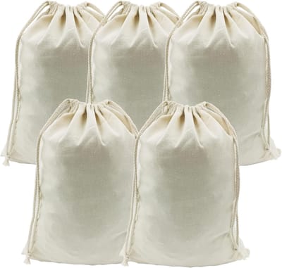 5 Stuks Katoenen tas met Trekkoord 30cm x 40cm,Mousseline Opbergzakken voor Organiseren, Winkelen, Opslaan, Kruidenieren, Fruit- en Groentezakken