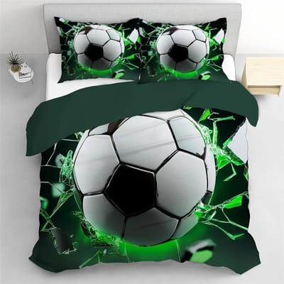 Jongen Eenpersoons Dekbedovertrek Sets, Beddengoed Set Voetbal Zacht Microfiber Polyester Sport Dekbedovertrek Set met 1 Kussensloop 75*50cm 90x200cm-2pcs