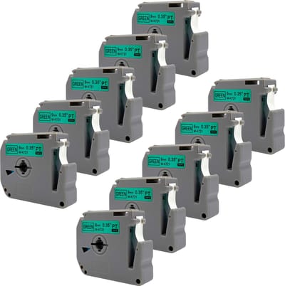 DULA Brother Compatible label tape- M-K721 - 10 cassettes - Brother P-Touch - Zwart op groen - 9mm x 8m