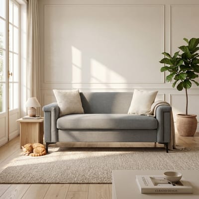 OKWISH 2-Zitsbank 172 Cm - Ergonomische Zitdiepte En Metalen Poten - Voor Woonkamer - Fijnlinnen - Lichtgrijs