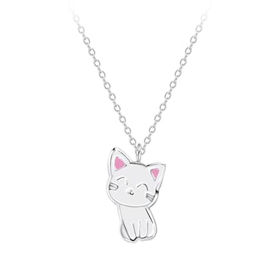 Zilveren kinderketting met wit katje hanger | ketting meisje | Zilverana | Sterling 925 Silver (Echt zilver)