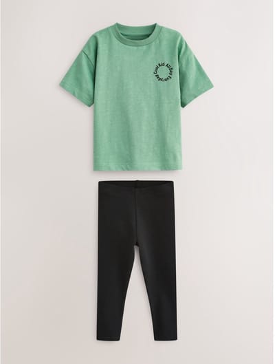 Next - Jongens - T-shirt van 100% katoen met korte mouwen en legging - Groen
