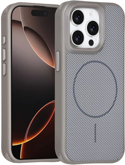 TUNIQ Back cover voor iPhone 15 Pro - MagSafe - Carbon Fiber - Antishock - Grijs