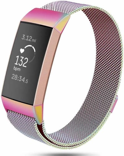 By Qubix - Compatible Fitbit bandje - geschikt voor Fitbit Charge 3 - Fitbit Charge 4 milanese bandje - Maat: Large - Colour - Horlogeband - smartwatchbandje