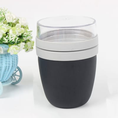 Lunchbeker - Havermoutpot - Reisbeker - Bewaarbeker - Yoghurt- en granolascheider - 500 + 200 ml - Lunchportie - Individuele compartimenten - Vriezer- en vaatwasserbestendig - Zwart