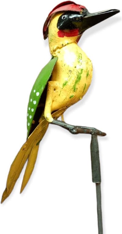 Floz Design tuinsteker vogel - metalen groene specht - tuinbeeld vogel - fairtrade en duurzaam