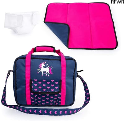 RFWR® Poppenverzorgingsset met Luiertas en Aankleedmat - Wikkelset voor Babypoppen met Eenhoorn Design