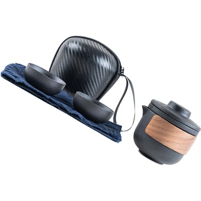Reis Thee Set Draagbaar Anti Brand Mini Keramische Theepot Infuser Set voor Buiten met Opbergtas black