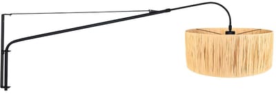 Zwarte wandlamp Elegant Classy 3700ZW met natuurgras kap (50 cm diameter, 20 cm hoogte) - Steinhauer, trendy metalen wandlamp, draaibaar en uitschuifbaar