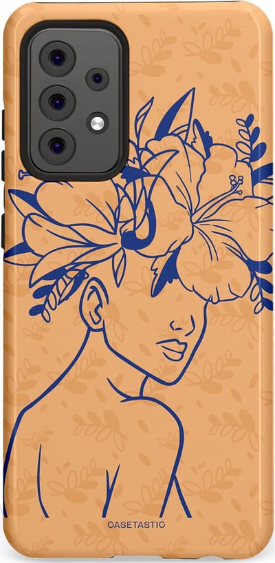 Casetastic hoesje geschikt voor Samsung Galaxy A52 (2021) 5G / Samsung Galaxy A52 (2021) 4G - Dubbellaagse bescherming - Lijn en Bloesem - Fashion Case - Perzik