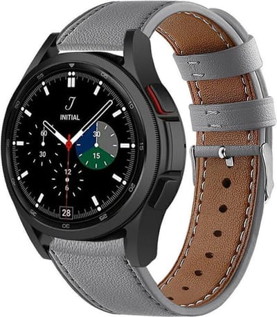 Strap-it Leren bandje - geschikt voor Samsung Galaxy Watch 7 (40 & 44mm) / Galaxy Watch 6 (Classic) / Galaxy Watch 5 / Galaxy Watch 5 Pro / Galaxy Watch 4 / Watch 4 Classic / Watch FE - bandje leer voor Galaxy Watch 4-5-6 alle varianten - grijs