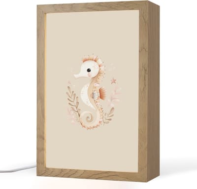 Nachtlampje 20x30 cm - Kinder lampje - Zeepaardje - Zeewier - Beige - Tafellamp kinderkamer - Slaapkamer lamp - Bedlamp kinderen - Kinderlampje stopcontact - Wandlamp babykamer - Nachtlampjes
