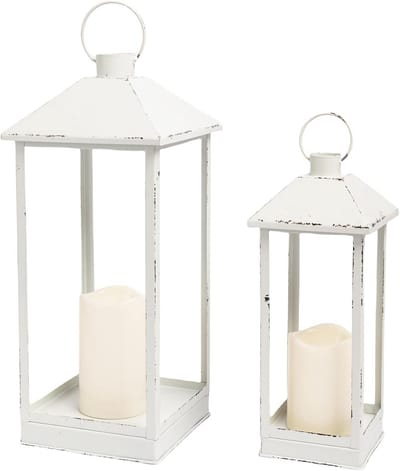 Decoratieve Lantaarns Set van 2 - Vintage Wit Metalen Kaarslantaarns voor Binnen en Buiten Decoratie