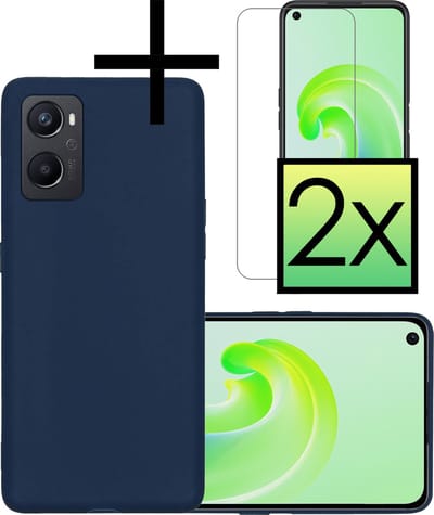 Hoesje - Met 2x Screenprotector - Geschikt voor OPPO A76 - Sterk & Shockproof - Back Cover - Siliconen Case - Telefoon Hoes - Donkerblauw