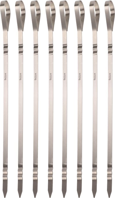 Vaggan BBQ spiezen - 8x stuks - RVS - 41 cm - vleespennen voor vlees - barbecue accessoires