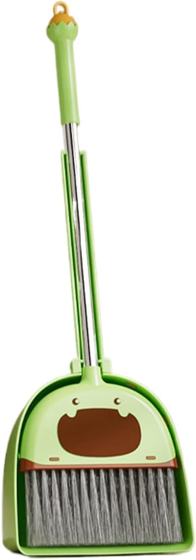 Kinderbezem Stoffer Set - Schoonmaak Speelgoed - Leren Schoonmaken - Kindvriendelijk Ontwerp - 56 cm Lengte - Groen