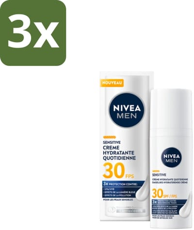 3 x NIVEA MEN – Gezichtscrème – Sensitive, Gevoelige huid, SPF30 – 50 ml - Koffie - Koffiezetapparaat - Koffiezetapparaat