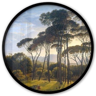Poster in lijst Rond - Fotolijst 40x40 cm - Posters - Italiaans landschap met parasoldennen - Kunst - Oude meesters - Ronde posterlijst zwart - Decoratie - Wanddecoratie woonkamer - Muurdecoratie slaapkamer