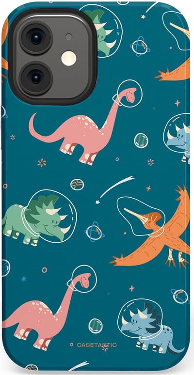 Casetastic hoesje geschikt voor Apple iPhone 12 Mini - Dubbellaagse bescherming - Ruimte raptors - Fashion Case - Petrol Perzik
