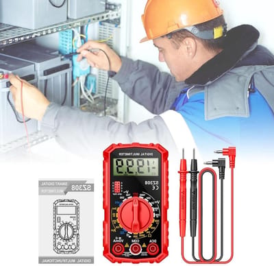Digitale multimeter - Spanningsmeter Stroommeter - Elektrische metingen - LCD met achtergrondverlichting - 10x14x4 cm - Rood