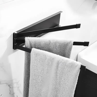 Dailygoods - Zwarte draaibare handdoekhouder, 3-armige wandhanddoekhouder, roestvrij staal, badkamer 180° draaibare handdoekhouder, draaibare handdoekstangen voor keuken