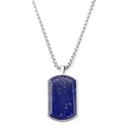 Orisun | Zilverkleurige Roestvrijstalen Ketting met Dog Tag van Lapis Lazuli