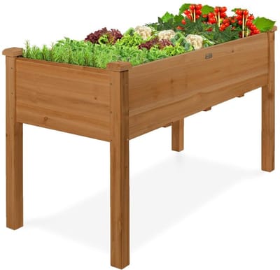 Houten Moestuinbak op Poten - Verhoogde Plantenbak 116 x 57 x 76 cm - Inclusief Worteldoek & Ophanghaken - Kweekbak voor Groenten en Kruiden - Massief Vurenhout