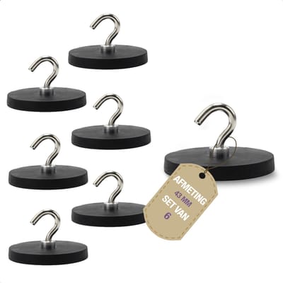 Magnetenspecialist - Neodymium Haakmagneet met Rubberen Ommanteling - Krasbescherming en Extra Grip - 43 mm - Set van 6