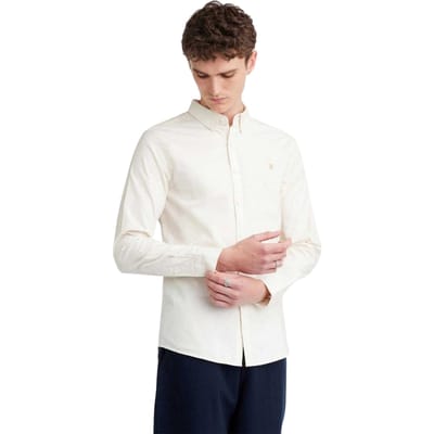 Farah Vintage Oxford-overhemd met lange mouwen en knoopsluiting voor heren (Ecru)