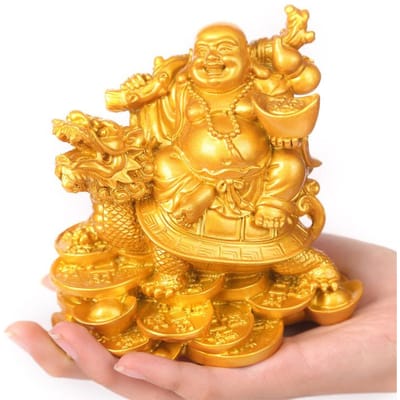 Hars God van Rijkdom Lachende Boeddha Beeld Modern Kunst Sculptuur Chinees Huis Feng Shui Draak Schildpad Decoratie Beeldjes Beeld L orange