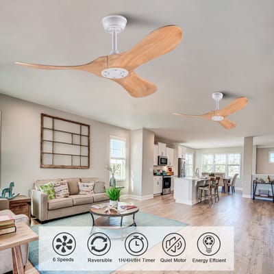 HAUSS SPOLE Plafondventilator - 107 cm - Stil Met Afstandsbediening - Metaal En Hout - Wit En Naturel - Zonder Verlichting Voor Woonkamer En Terras