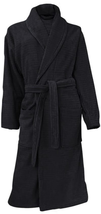 LINNICK Wafel Badjas - Badjas Velours Katoen - Black - maat S - Badjas Dames - Badjas Heren