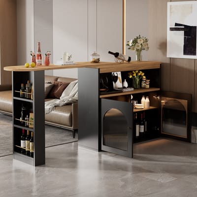 Sweiko Bar tafel (138-193) X39X105CM Moderne uitbreidbare bar tafel met opbergruimte, Uitbreidbare eettafel, kleine bar tafel, draaibaar, geschikt voor restaurants, met 1m lange LED strip (verstelbare lichtkleur), Zwart