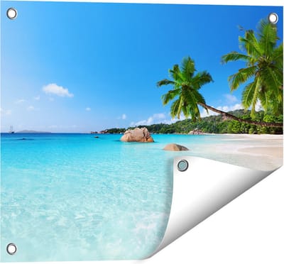 Gards Tuinposter Tropisch Strand en Zee - 50x40 cm - Tuindoek - Tuindecoratie - Wanddecoratie buiten - Tuinschilderij
