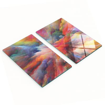 Keukenplanken van gehard glas met een explosie van kleuren en grafische prints, 2x30x52 cm