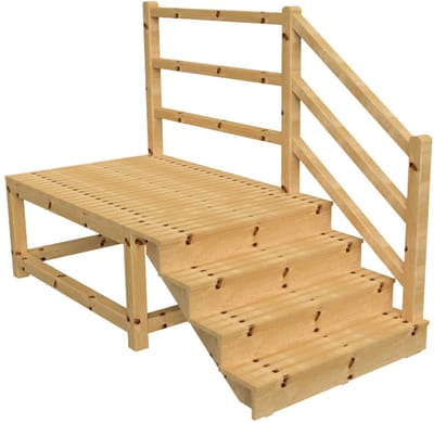MILANO buitentrap 4 gesloten treden H71 cm - bordes L189 x B120 cm - trapleuning rechts - bordesleuning rechts