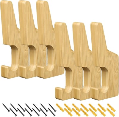 Dailygoods - 6 Stuks Houten Garderobehaken met Dubbele Haken