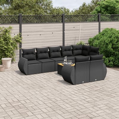 vidaXL - 9-delige - Loungeset - met - kussens - poly - rattan - zwart